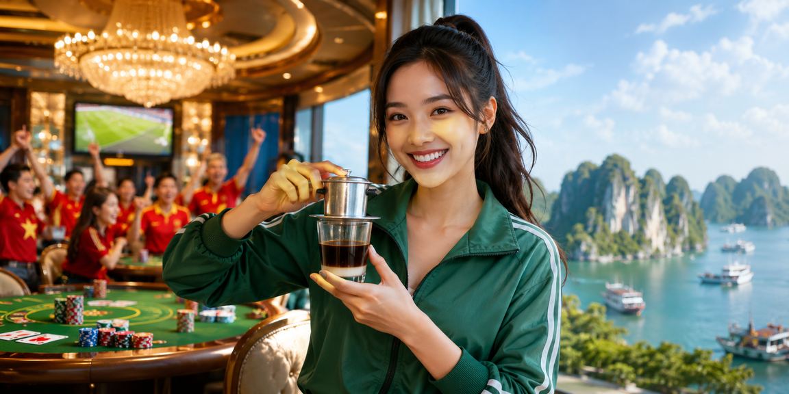 Người chơi thư giãn tại Hạ Long Bay theo dõi kèo thể thao bên ly cà phê